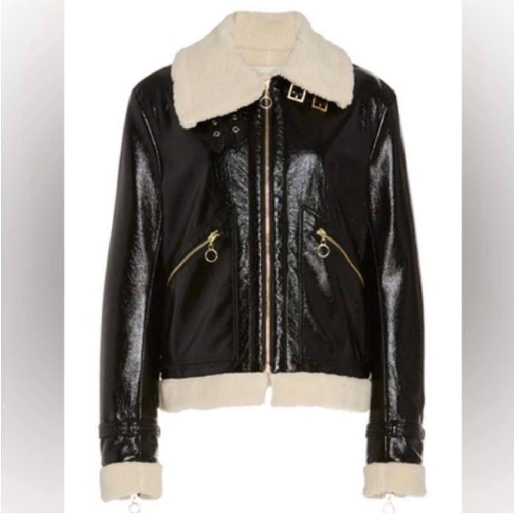 Jonathan Simkhai Vegan Leather Sherpa Aviator Bomber Moto Jacket